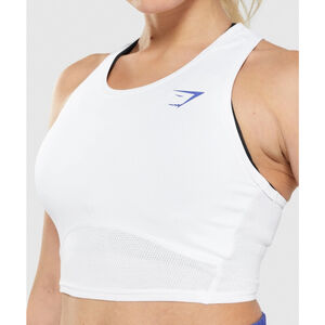 Gymshark White Racerback Tank Top XXL with Blue Logo Workout Shirt Gym Athletic